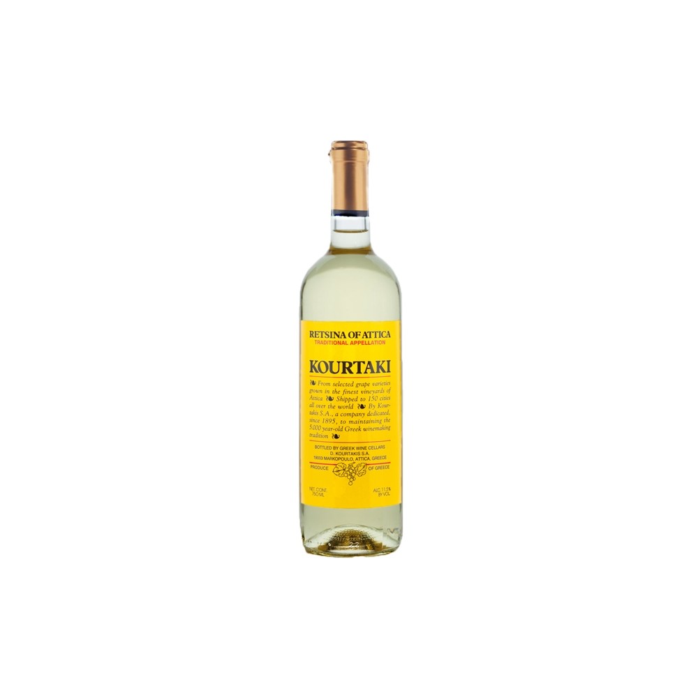 Vin alb sec Kourtaki Retsina of Attika, 0.75L, 11.5% alc., Grecia