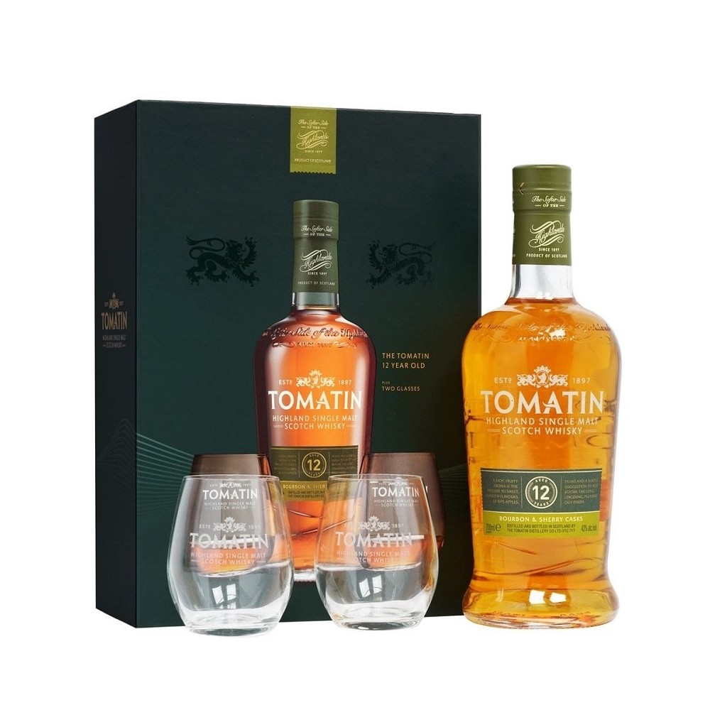 Whisky Tomatin, 12 ani + 2 pahare, 43% alc., 0.7L, Scotia