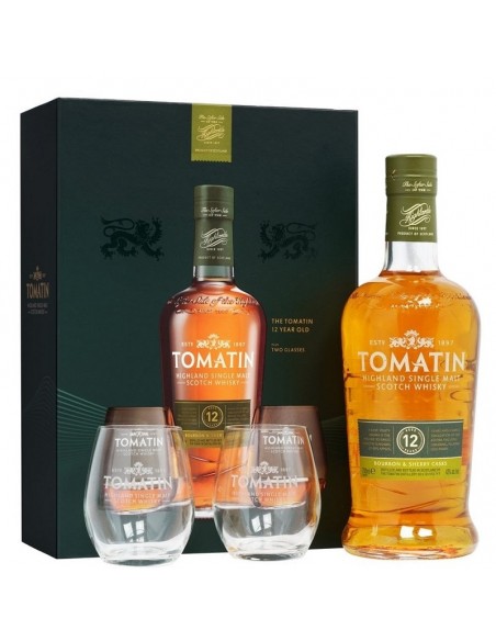 Whisky Tomatin, 12 ani + 2 pahare, 43% alc., 0.7L, Scotia