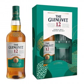 Whisky Single Malt The Glenlivet 12 years Double Oak + 2 Glasses, 0.7L, 40% alc., Scotland