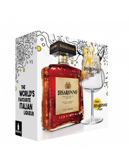 Liqueur Disaronno + Fizz Glass, 28% alc., 0.7L, Italy