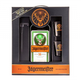 Jagermeister Gift Pack + Shot Glasses + Pump, 35% alc., 1.75L, Germany