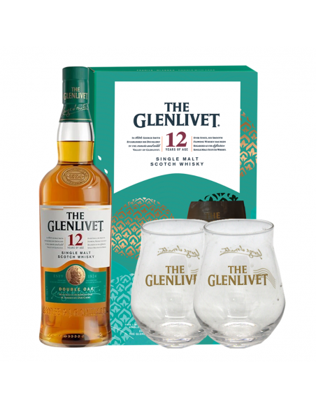 Whisky The Glenlivet 12 ani Double Oak + 2 Pahare, 0.7L, 40% alc., Scotia