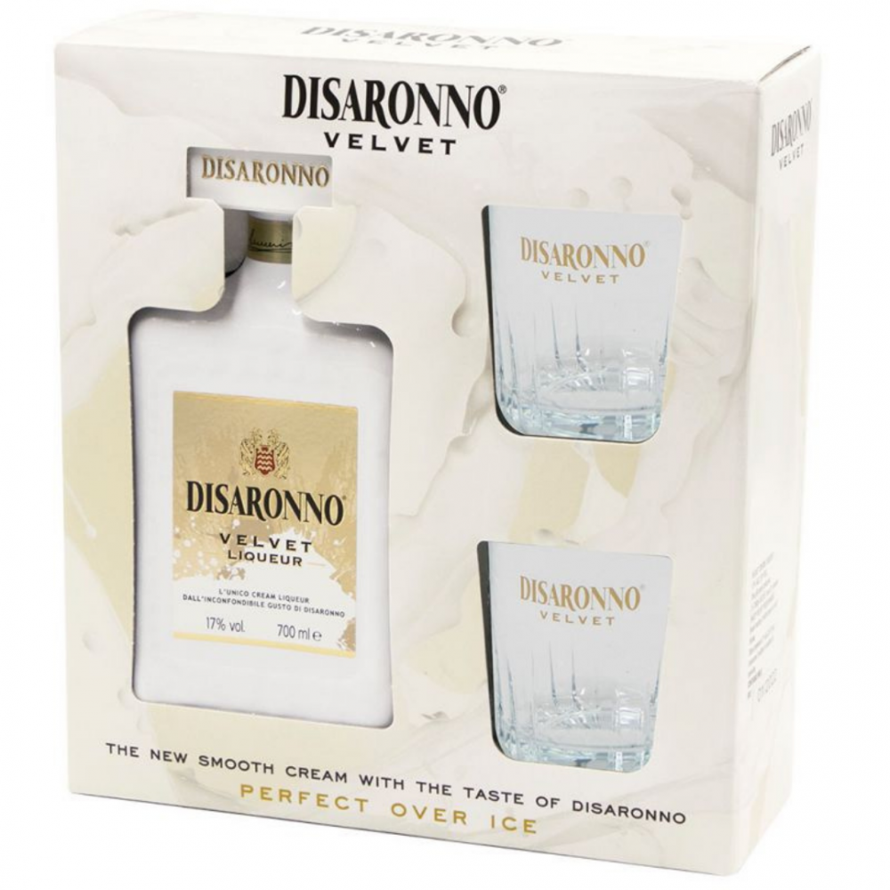 Lichior crema Disaronno Velvet + 2 Pahare, 17% alc., 0.7L, Italia