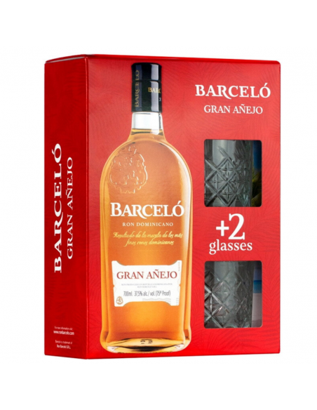 Dark rum Barcelo Gran Anejo + 2 Glasses, 37.5% alc., 0.7L, Dominican Republic