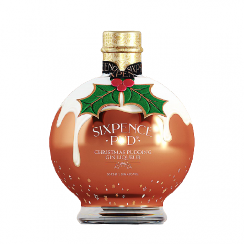 Lichior de gin Sixpence Pud Christmas Pudding + cutie, 20% alc., 0.5L, Marea Britanie