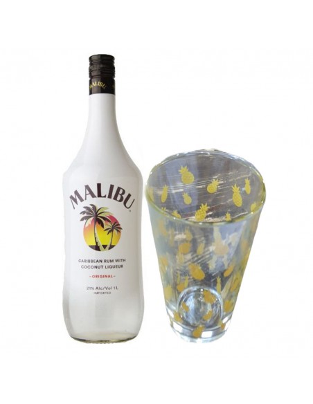 Lichior Malibu Coconut + Pahar, 21% alc., 0.7L, Spania