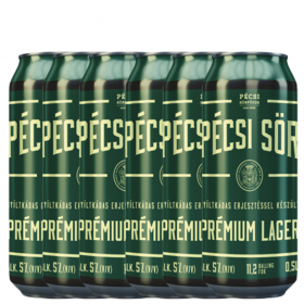 Pachet 6 bucati bere blonda Pécsi Sör Prémium Lager, 5% alc., 0.5L, Ungaria