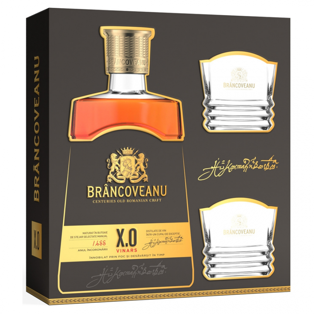 Brandy Brancoveanu XO + 2 Pahare, 40% alc., 0.7L, Romania