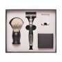 Set cadou barbierit clasic cu Safety Razor, maner din metal, lama dubla si pamatuf