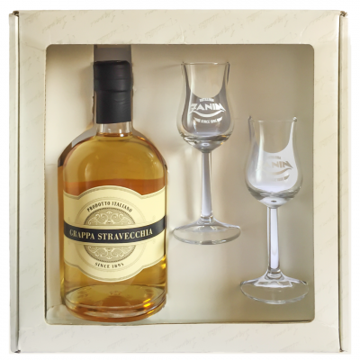 Zanin Grappa Stravecchia Traditional Drink + 2 Glasses, 40% alc., 0.5L, Italy