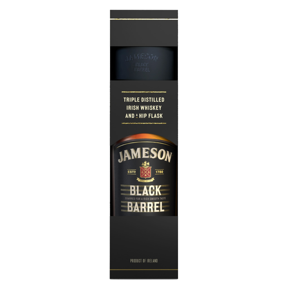 Whisky Jameson Black Barrel + Hip Flask, 0.7L, 40% alc., Irlanda