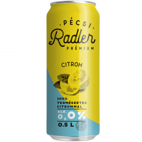 Bere blonda, fara alcool Pecsi Radler Citrom, 0% alc., 0.5L, Ungaria