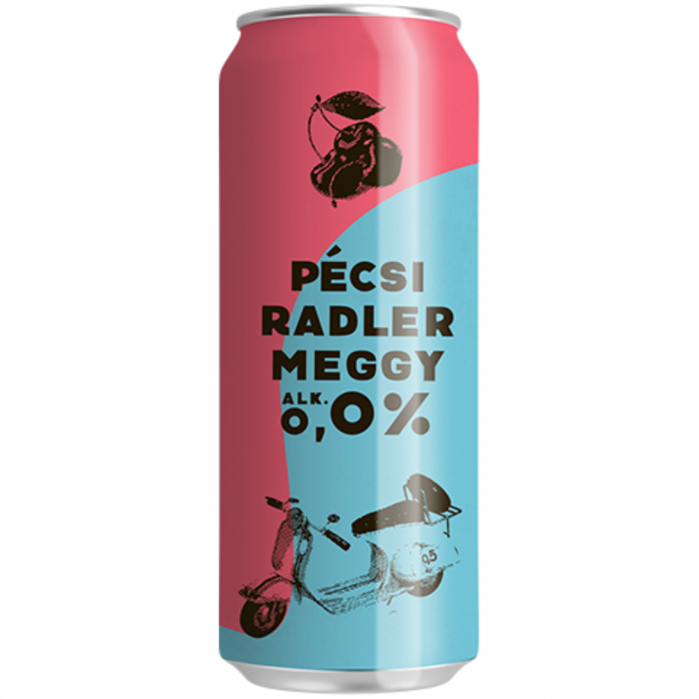 Bere blonda fara alcool Pecsi Radler Meggy, 0% alc., 0.5L, Ungaria