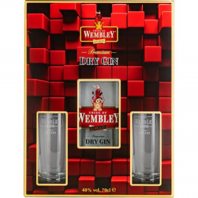 Gin Wembley Dry + 2 Pahare, 40% alc., 0.7L, Romania