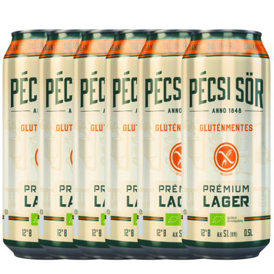 Pachet 6 bucati bere organica fara gluten Pecsi Sor BIO Premium Lager, 5% alc., 0.5L, doza, Ungaria