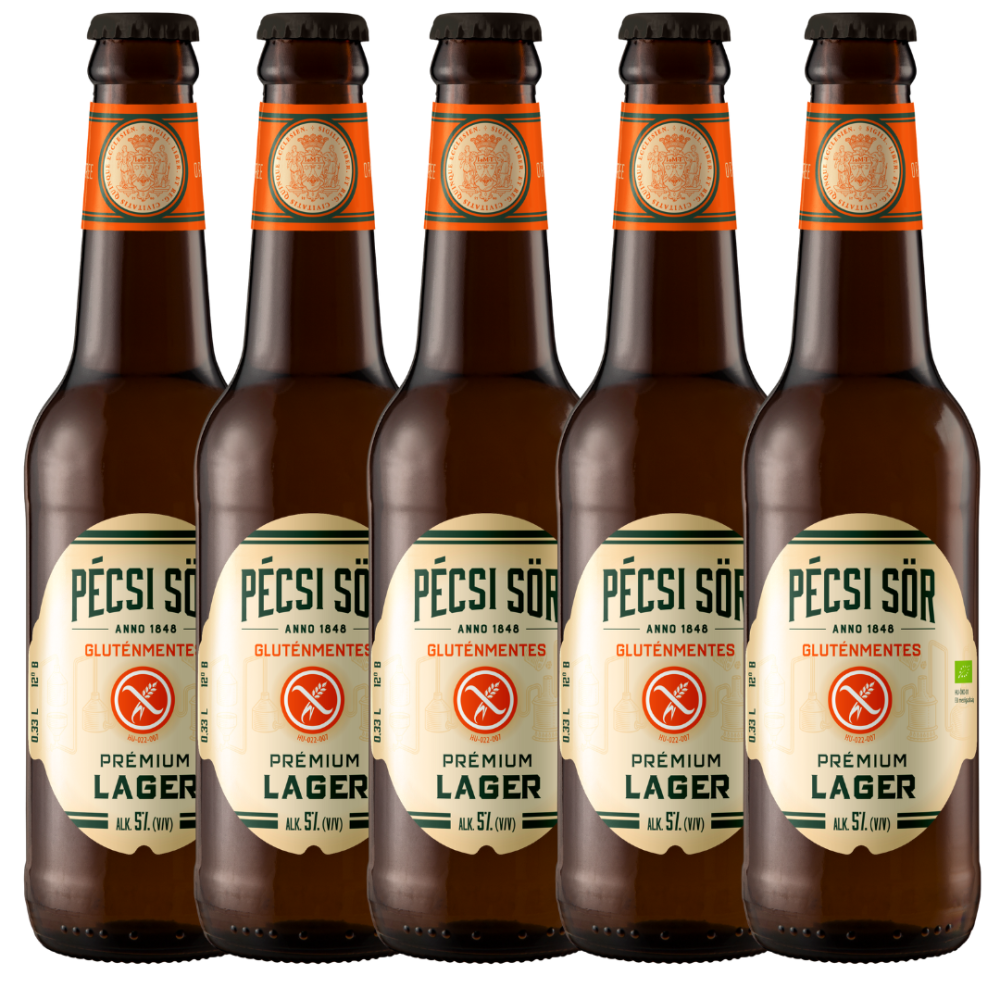 Pachet 6 bucati bere fara gluten Pecsi Sor Premium Lager, 5% alc., 0.33L, Ungaria
