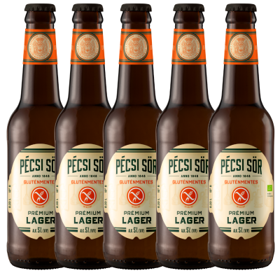 Pachet 6 bucati bere fara gluten Pecsi Sor Premium Lager, 5% alc., 0.33L, Ungaria